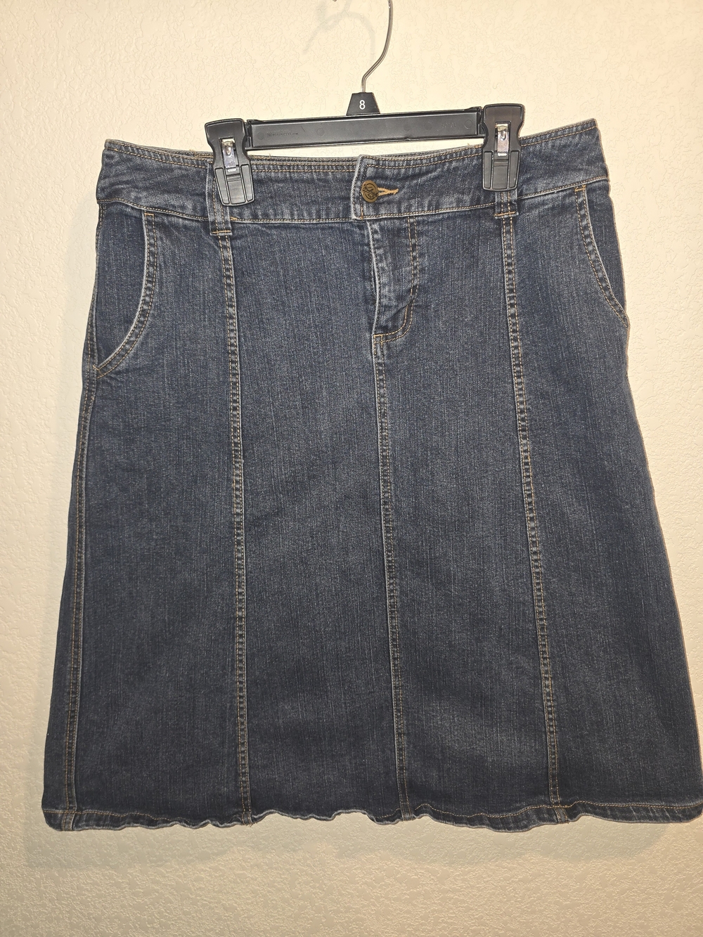 Woolrich Women's Dark Wash Paneled Stretch Denim A-Line Skirt - Size 8